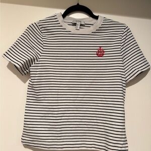 COS Black and White Striped Top with Red Anchor Embroidery